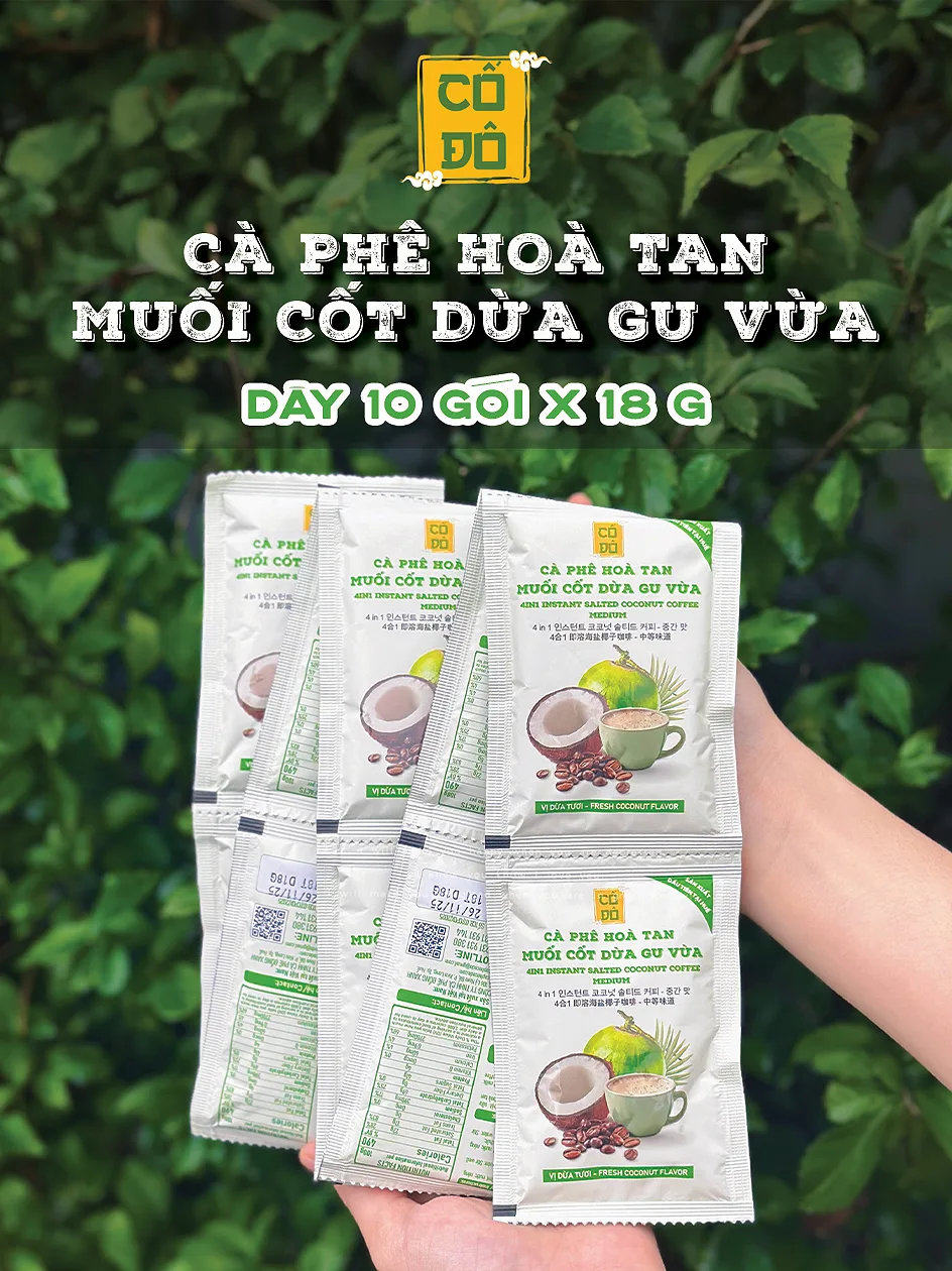 Dây Cà Phê Hòa Tan Muối Cốt Dừa - Gu Vừa (10 gói x 18g)